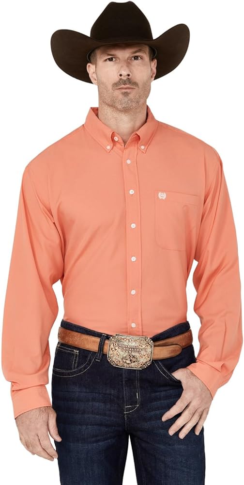 Cinch Men's Solid Coral Arenaflex Long Sleeve Button Down