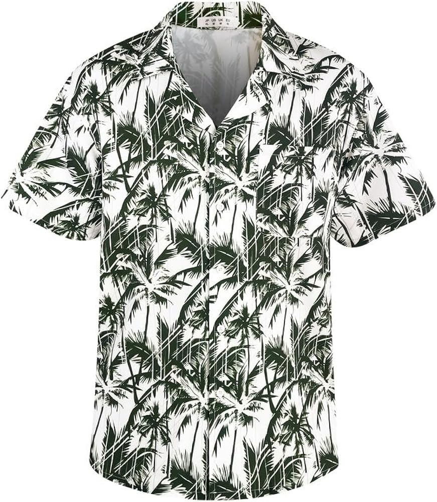 Men's Loose Fit Hawaiian Shirt Short Sleeve Casual Button Down Floral Tropical Beach Aloha Shirt