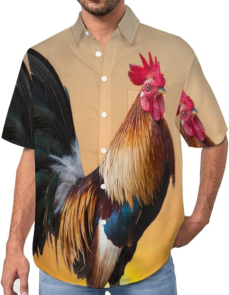 Rooster Sunrise Casual Mens Shirts Short Sleeve Button Down Tops Blouse with Pocket