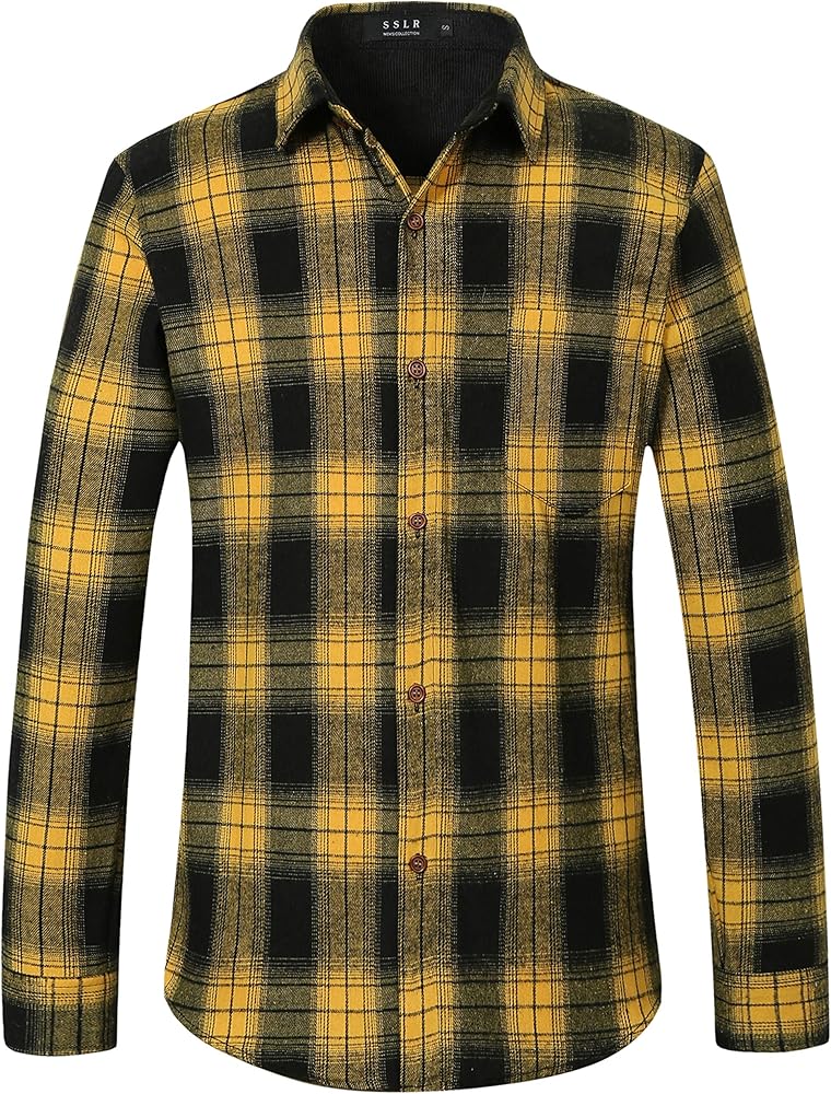 SSLR Flannel Shirt for Men, Long Sleeve Button Down Shirt Plaid Casual