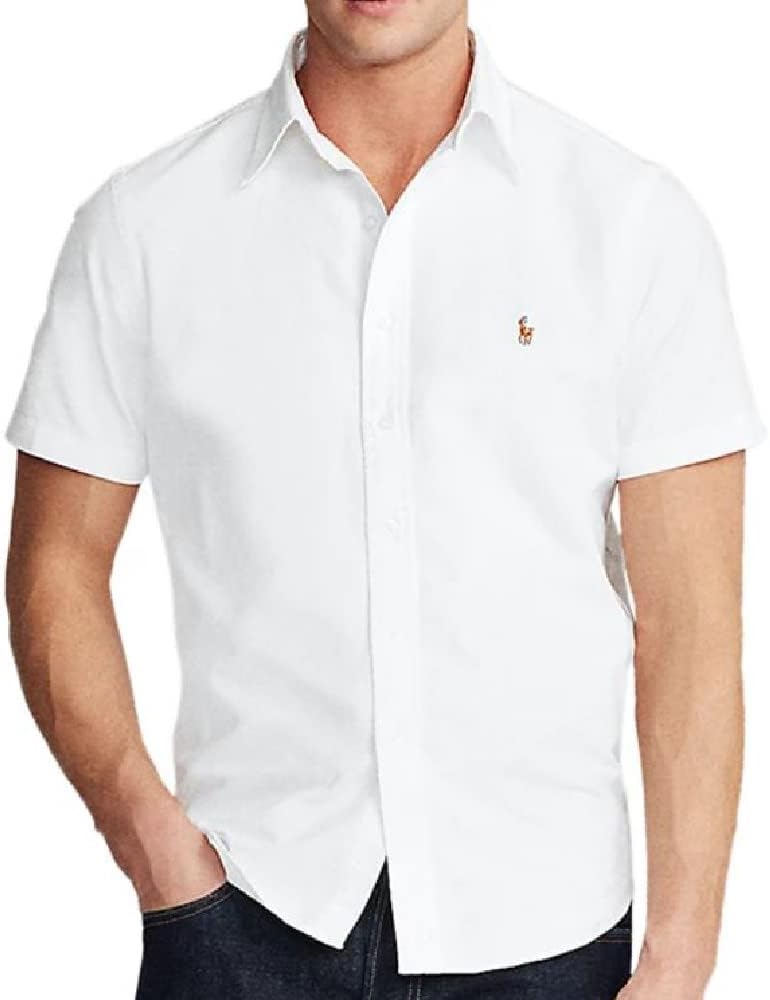 Polo RL Men's Slim Fit Button Down Short Sleeve Shirt (XL, White)