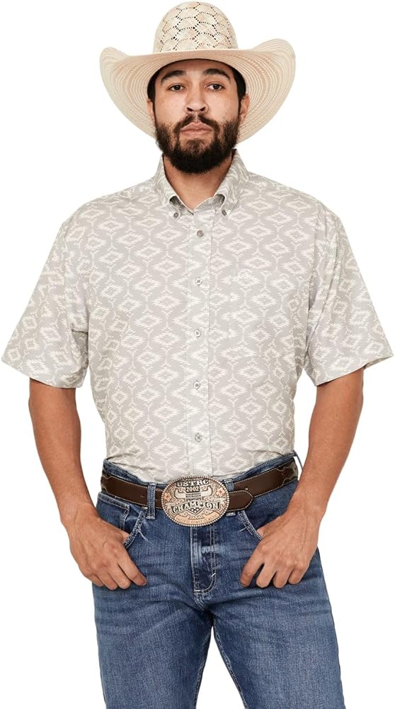 Cinch Men's Grey Printed ArenaFlex Short Sleeve Button Down