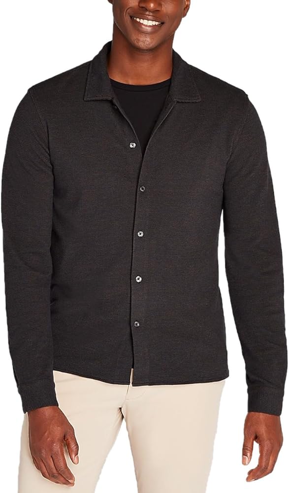 Club Monaco Men's Relaxed Waffle Knit Button Down Shirt