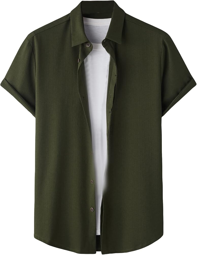 SOLY HUX Men's Short Sleeve Button Down Shirts Casual Dress Going Out Camp Tops Pure Army Green L