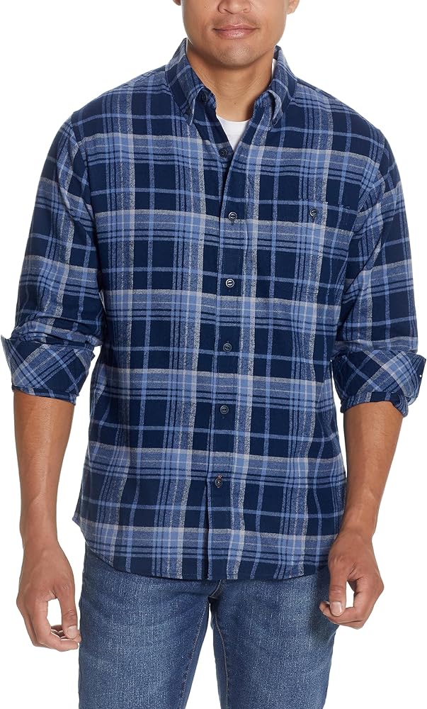 Weatherproof Vintage Mens Flannel Shirt - Regular Fit Cotton Plaid Shirts for Men, Casual Collared Neck Flannels for Men