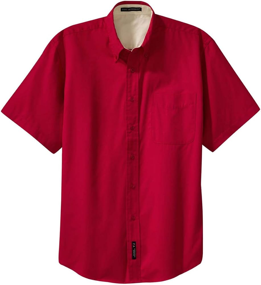 Port Authority Men's Button-Down Collar Short Sleeve Shirt_Red/Light Stone_Small