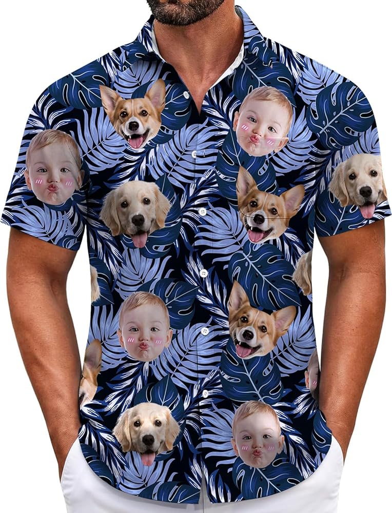 Custom Hawaiian Shirt with Face for Men Aloha Shirts Personalized Funny Button Down Hawaiian Beach Shirts w/Photo