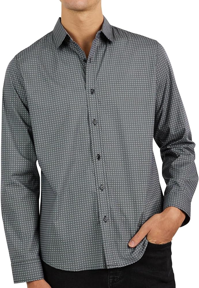 DKNY Men's Long Sleeve Button Down Shirt - Printed Mens Casual Button Up Shirts