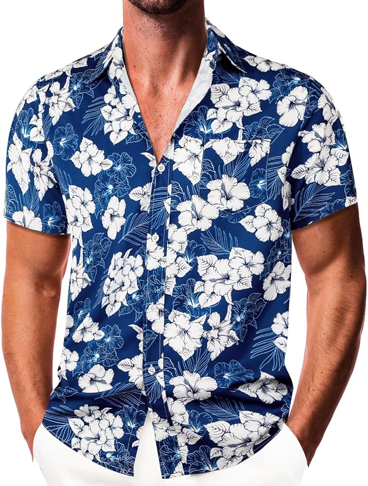 Sumolux Mens Hawaiian Shirts Floral Button Down Tropical Holiday Beach Shirts