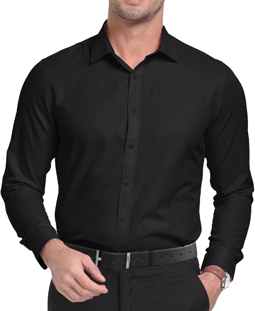 Men's Dress Shirts Slim Fit Solid Formal Shirt Business Casual Button Down Shirts Long Sleeve Stretch Tuxedo Shirt