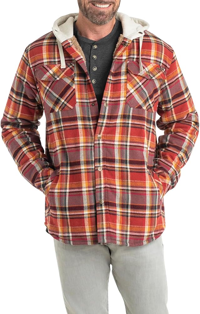 Legendary Whitetails Men's Camp Night Berber Lined Hooded Flannel Shirt Jacket