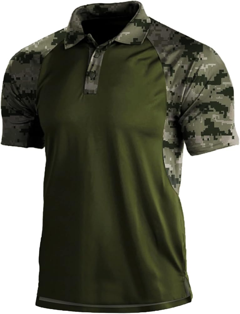 Camouflage Polo T Shirts for Men Casual Summer Outdoor Printed Short Raglan Sleeve Collared Camo Golf Polos Shirts