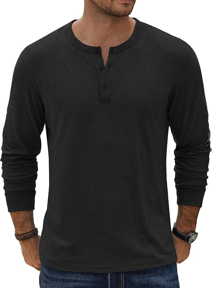 COOFANDY Men's Henley T-Shirt Long Sleeve Casual Lightweight Pullover Shirts Soft Stretch Basic Tees Fall Tops