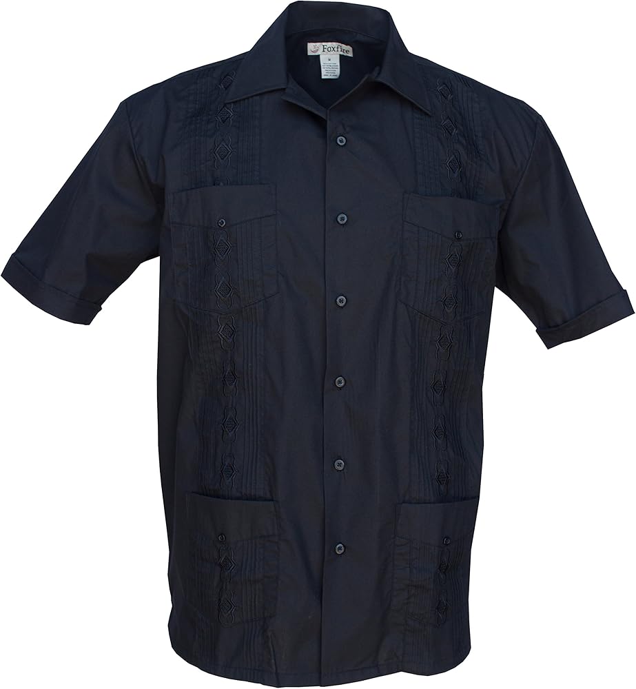 Foxfire Men's Casual Guayabera Cuban Shirt Regular, Big & Tall Sizes, Short Sleeve Pockets Cotton Blend