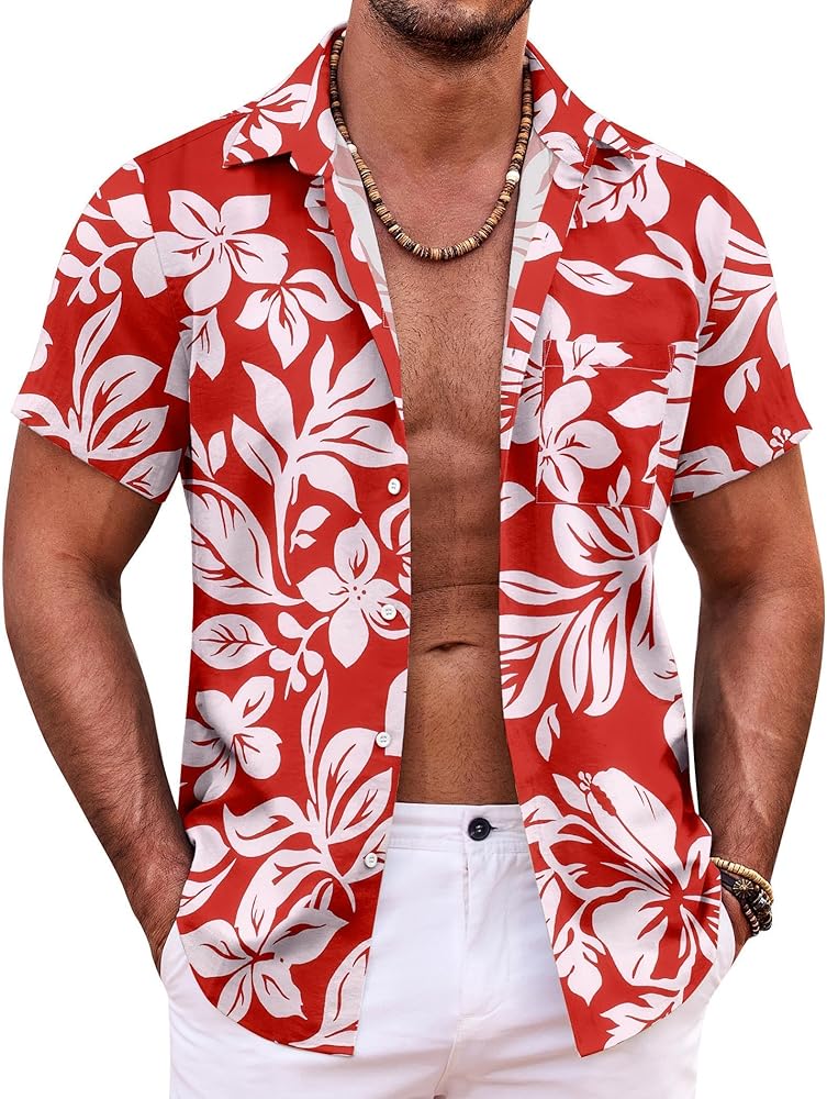 COOFANDY Mens Hawaiian Shirt Short Sleeve Button Down Shirts Tropical Summer Beach Shirts Casual Floral Aloha Shirts