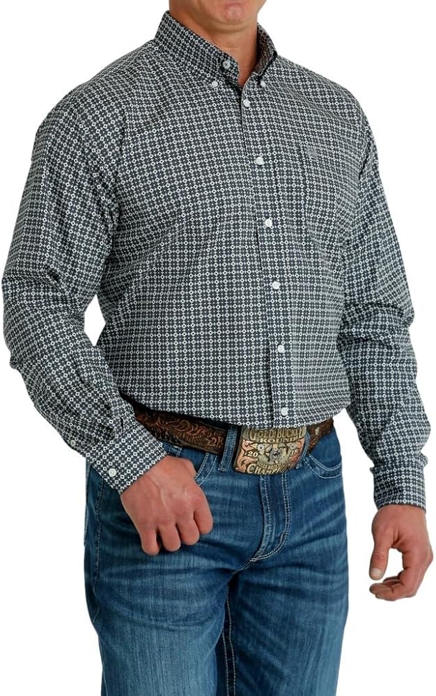 Cinch Men's Medallion Geo Print Long Sleeve Button-Down Western Shirt Big Navy 3X