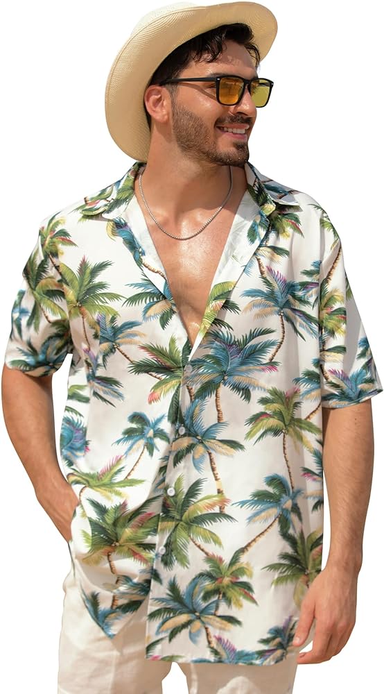 Floral Hawaiian Shirt for Men Summer Button Down Shirt Short Sleeve Mens Beach Tropical Casual Aloha Shirt