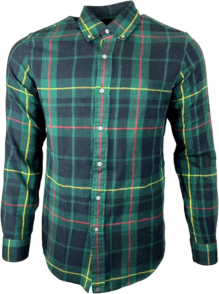 POLO RALPH LAUREN Men's Classic Fit Performance Flannel Button Down Long Sleeve Shirt (M,Green Black MU)