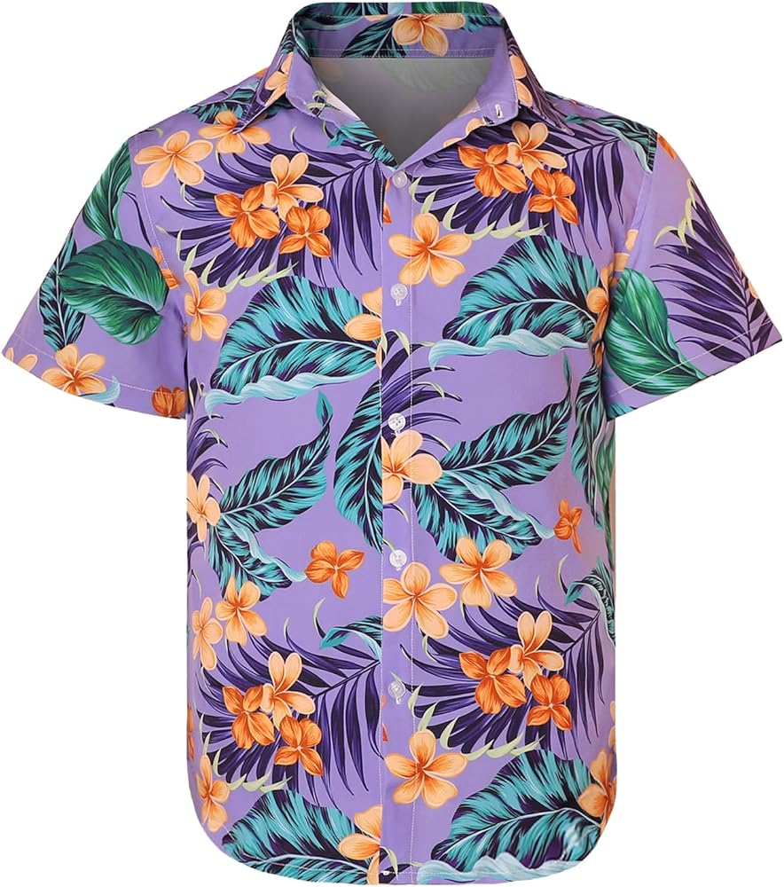 Hawaiian Shirt for Men Sleeves Printed Casual Button Down Summer Beach Dress Shirts