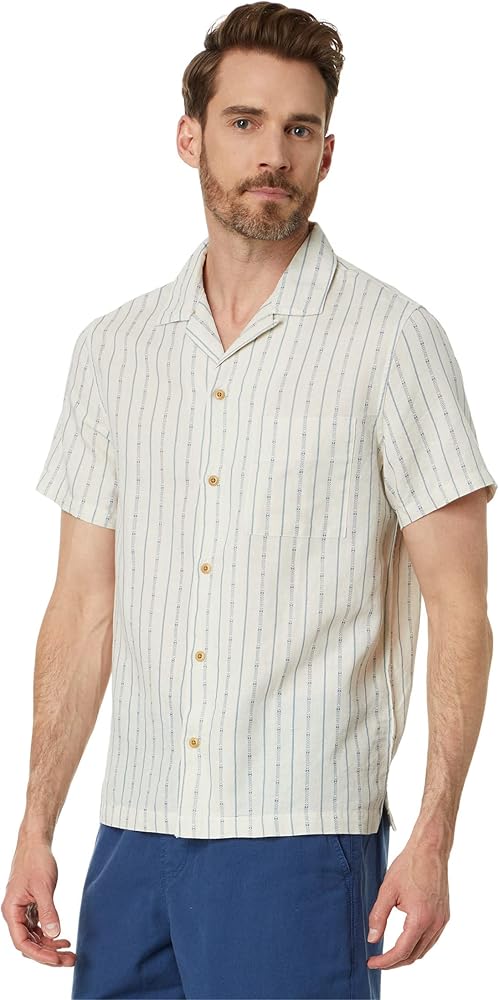 Lucky Brand Men's Short Sleeve Stripe Linen Camp Collar Shirt