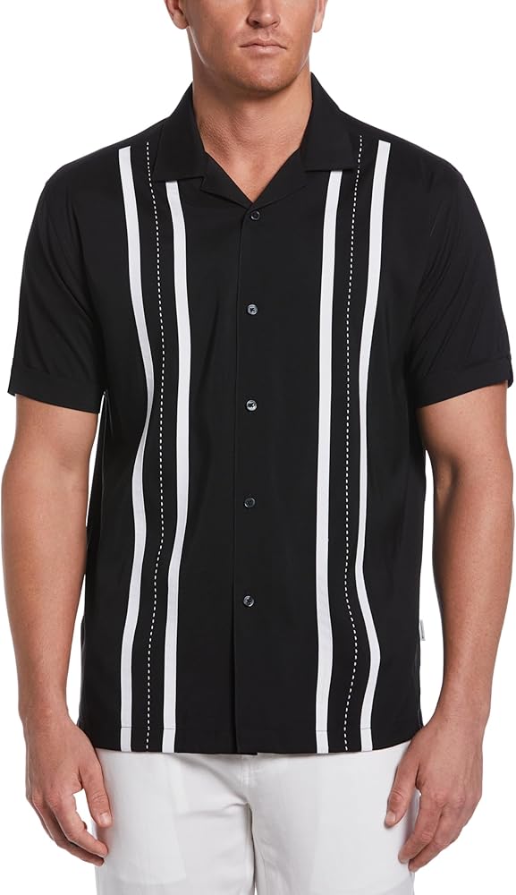 Cubavera Men's Contrast Panel Short Sleeve Button-Down Camp Collar Shirt