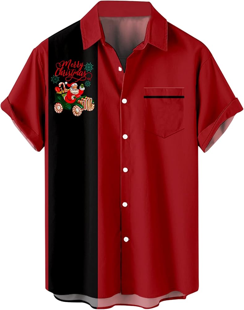 Hawaiian Shirt Mens Christmas Santa Claus Party Aloha Holiday Beach Short Sleeve Shirts Casual Button Down Vacation Top