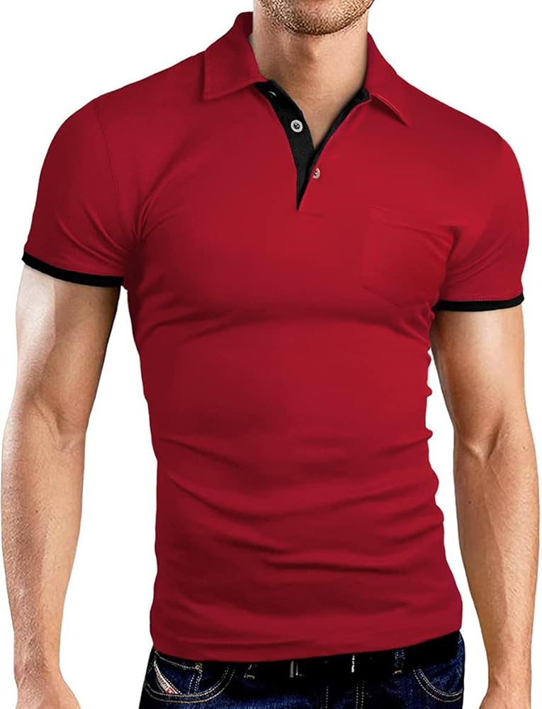 KUYIGO Men's Short&Long Sleeve Polo Shirts Casual Slim Fit Solid Soft button Cotton Pocket Collared Shirt