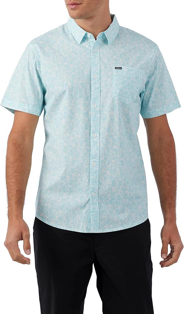 O'NEILL Mens Quiver Stretch Ss Modern Short Sleeve Button Up Shirt Sky