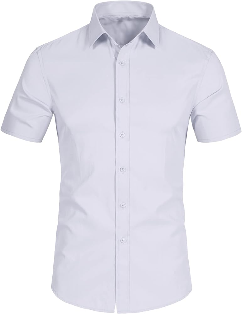 Mens Casual Button Down Shirts Short Sleeve Regular Fit Inner Contrast Dress Shirt