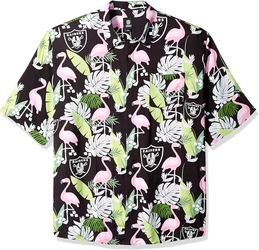 FOCO NFL Mens NFL Team Logo Floral Aloha Tropical Button Up Shirt