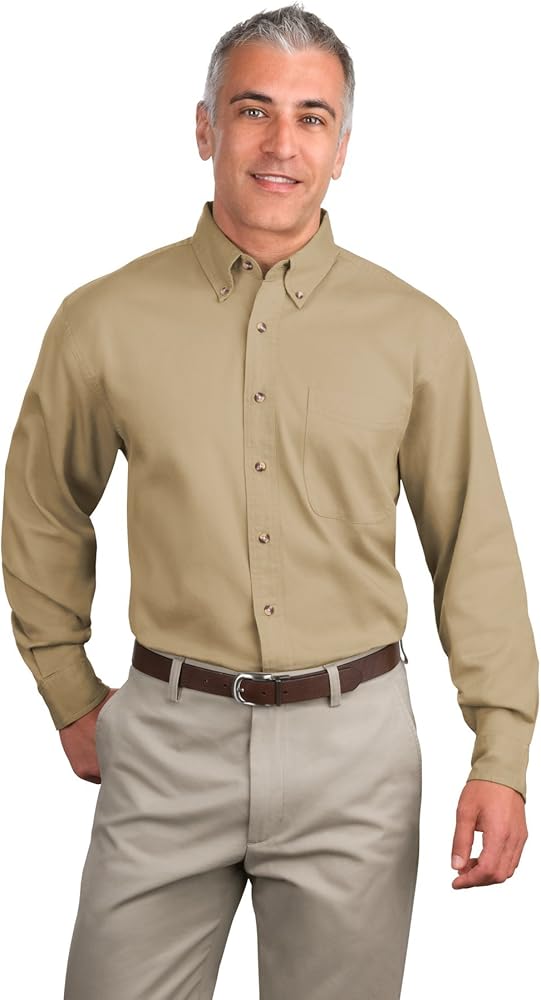 Port Authority Men's Long Sleeve Twill Shirt S Khaki