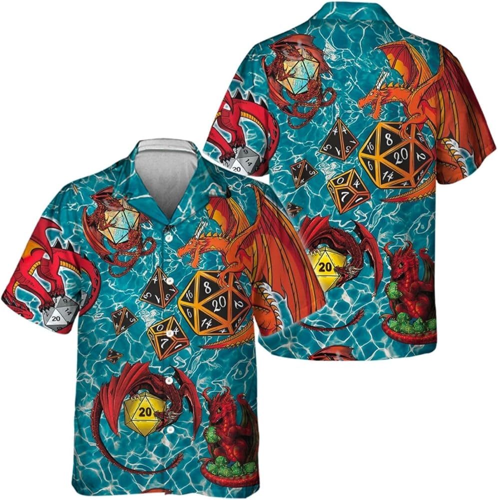 Dungeon Dragon Short Sleeve Aloha Beach Shirt Floral Summer Casual Button Down Shirts