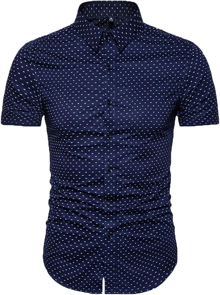 MUSE FATH Men's Printed Dress Shirt-Cotton Casual Short Sleeve Regular Fit Shirt