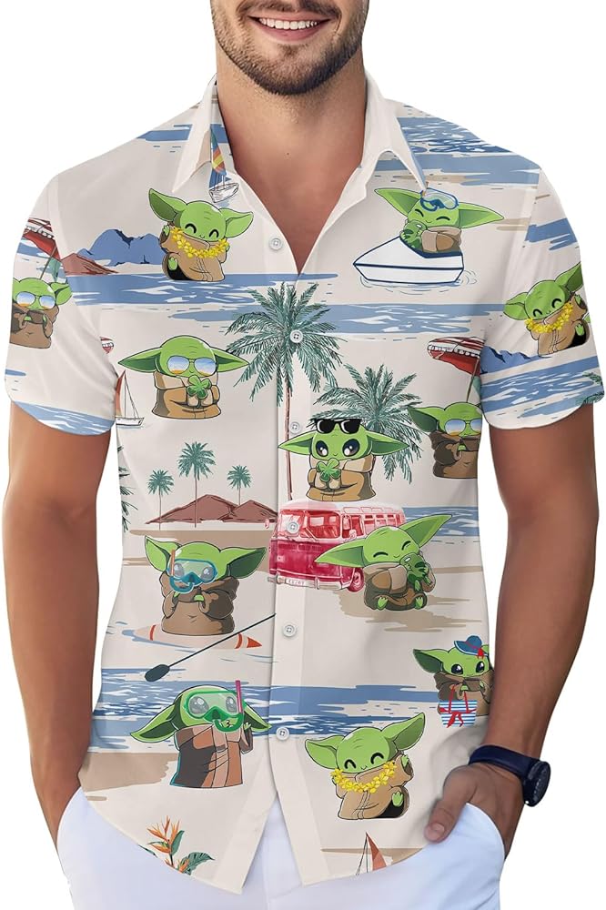 Baby Alien Hawaiian Shirt for Men, Cute Movie Characters Casual Button Down Shirt, Movie Shirt, Button Unisex Shirt