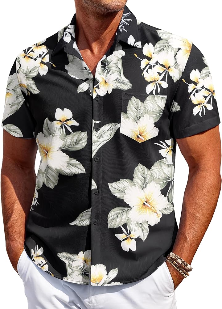 COOFANDY Mens Hawaiian Shirt Short Sleeve Button Down Shirt Tropical Summer Beach Shirt