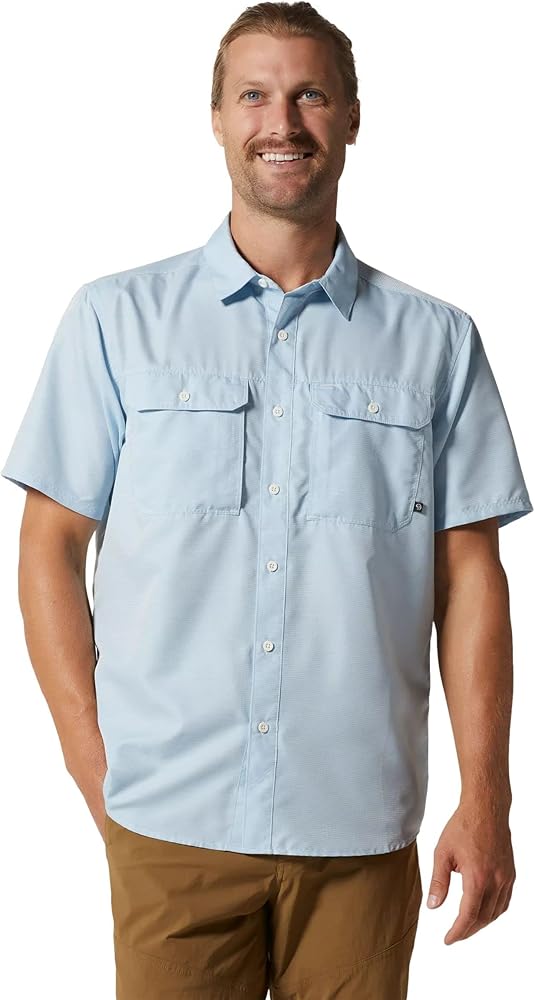 Mountain Hardwear Men's Size Canyon Short Sleeve Shirt, Blue Chambray, X-Large Tall