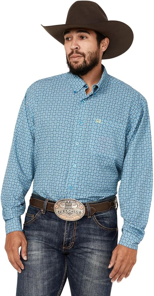 Cinch Men's Arenaflex Geo Print Long Sleeve Button-Down Western Shirt Blue Small