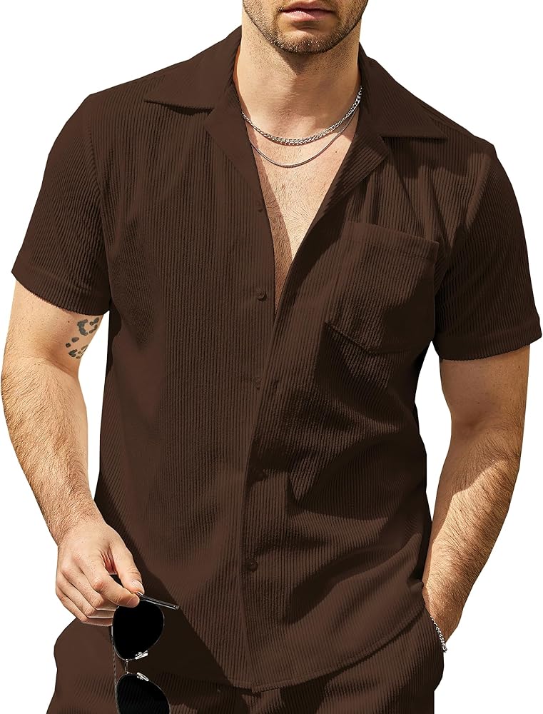 VATPAVE Mens Casual Cuban Shirts Short Sleeve Button Down Shirts Summer Beach Shirts with Pocket