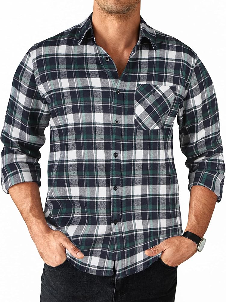 COOFANDY Men's Flannel Long Sleeve Shirts Button Down Plaid Shirt Casual Cotton Collared Shirt Jacket