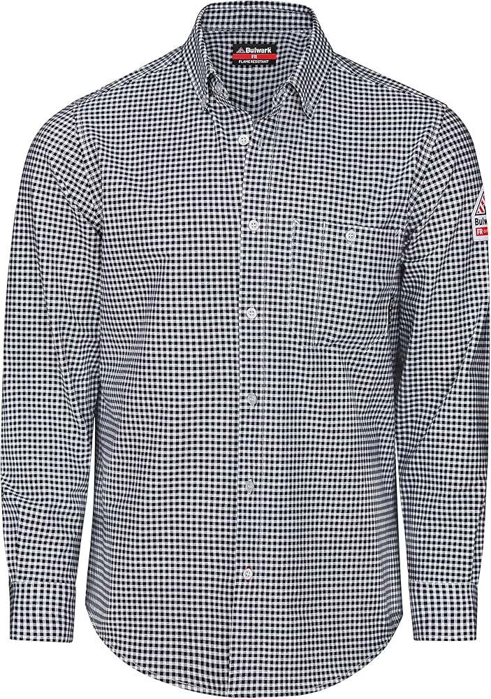 Bulwark FR Men's Flex Knit Button Down Shirt, Navy Check, 3X-Large