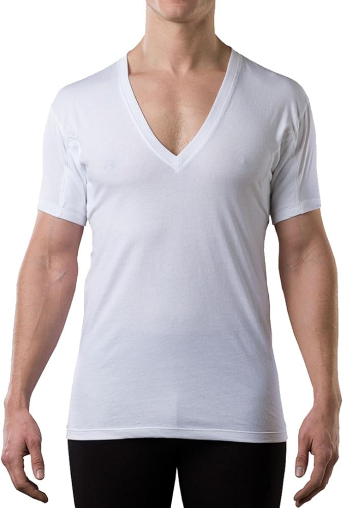 Men's Sweatproof Undershirt | Cotton Deep V Neck T-Shirt with Underarm Sweat Pads, Original Fit | Aluminum-Free Alternative