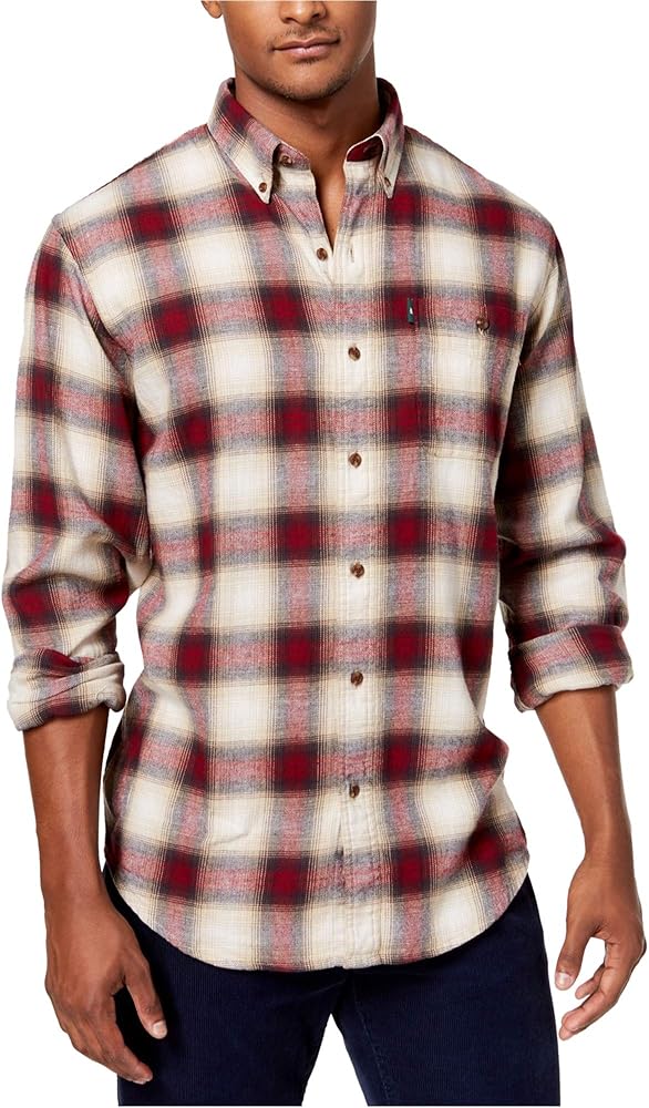 G.H. Bass & Co. Mens Fireside Flannel Button Up Shirt, Red, Small