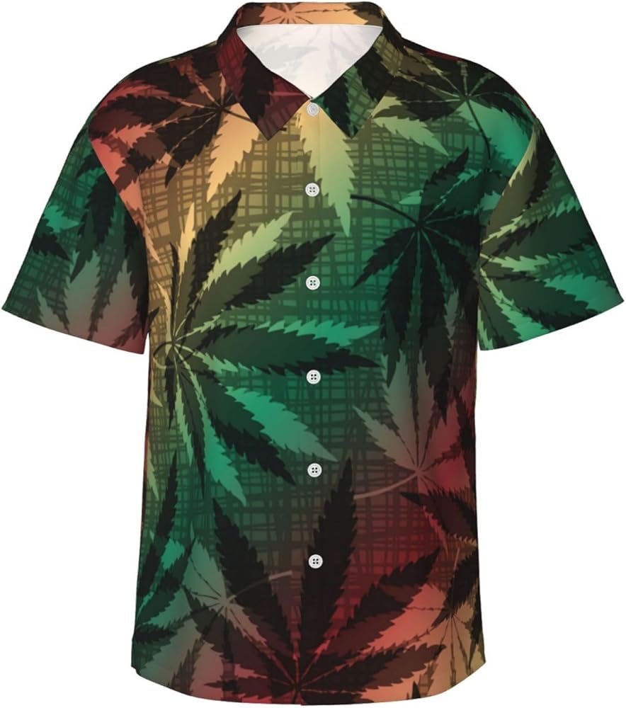 Marijuana Weed Leaf Men's Hawaiian Shirt Tropical Short Sleeve Beach Shirts Button Tops Shirt with Packets