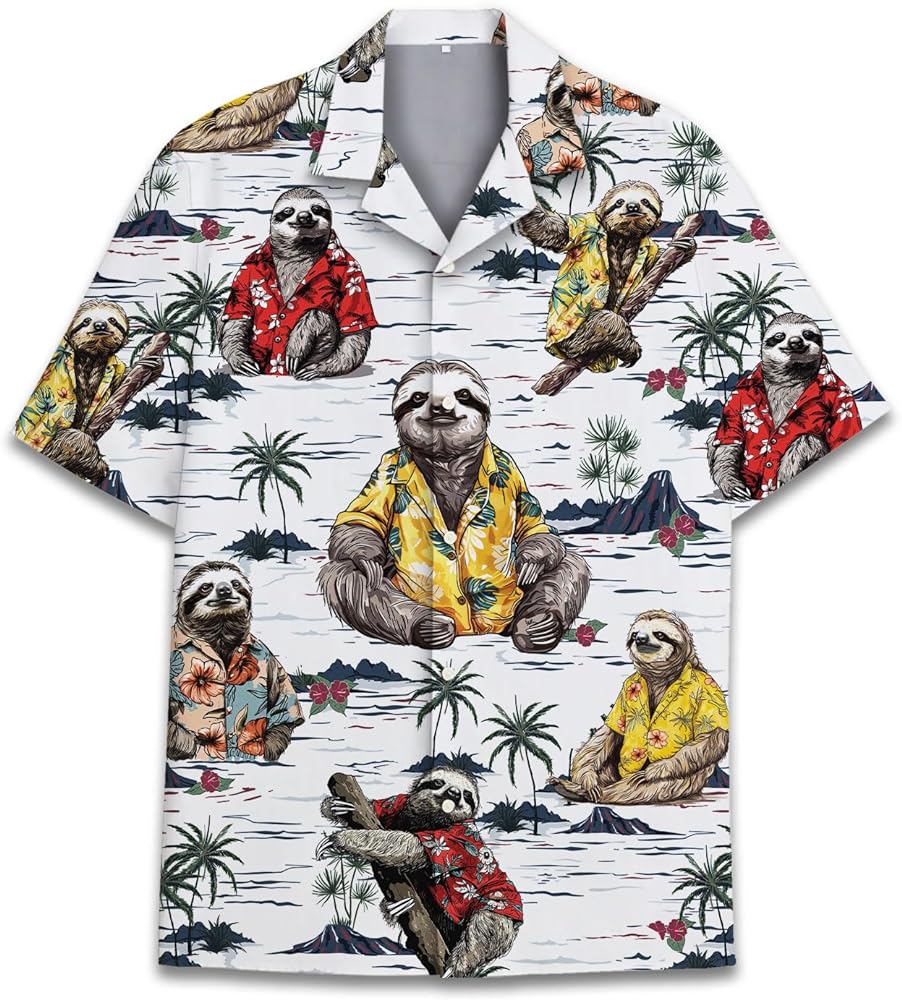 Funny Tropical Opposum Hawaiian Shirt for Men Women, Short Sleeve Button Up Relaxed Fit Casual Hawaiian Shirts for Adults