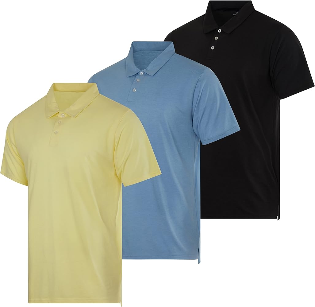 Real Essentials 3 Pack: Men's Jersey Cotton Short Sleeve Polo Shirt - Breathable Performance Polo (Available in Big & Tall)