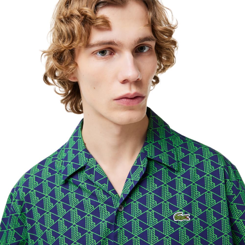 Lacoste Men's Short Sleeve Relaxed Fit Monogram Woven Shirt