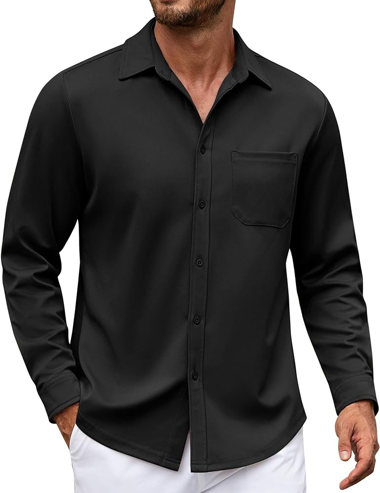 COOFANDY Mens Long Sleeve Casual Button Down Shirt Wrinkle Free Untucked Dress Shirts