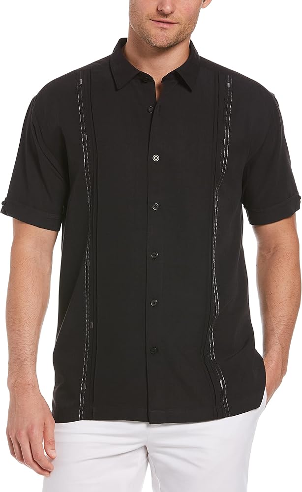 Cubavera Men's Embroidered Double Tuck Shirt, Jet Black, 5X-Large Big Tall