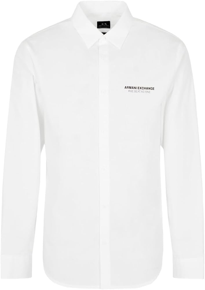 A | X ARMANI EXCHANGE Men's Limited Edition We Beat as One Cotton Poplin Long Sleeve Button Down Woven Shirt