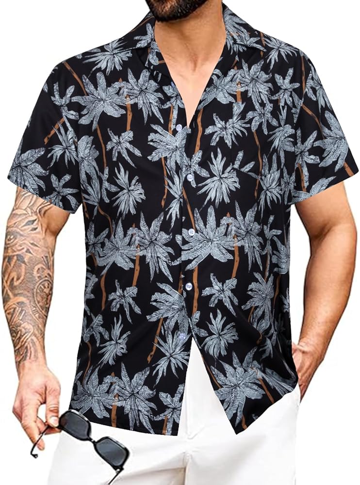 Mens Hawaiian Shirts Short Sleeve Casual Beach Shirt for Men Button Down Tropical Holiday Shirts